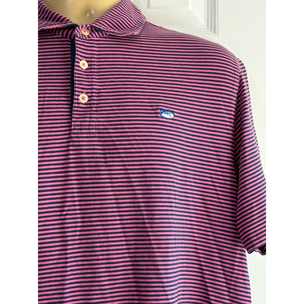 Southern Tide The Skipjack Polo Mens Large Pink Navy Striped Pima Cotton Classic - Picture 4 of 5